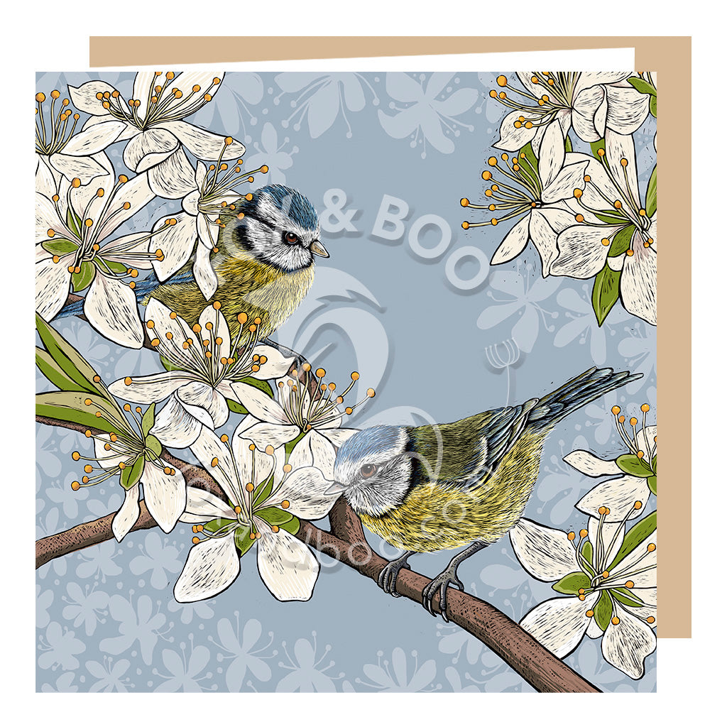 Hedgerow Blue Tits Card