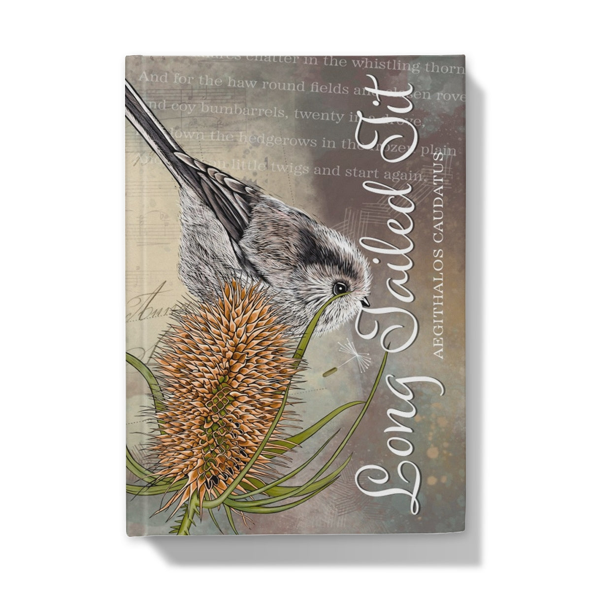 Vintage Style Long Tailed Tit Hardback Journal featuring an illustration of a Long tailed Tit bird on the cover.