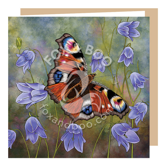 Peacock Butterfly and Harebells Card