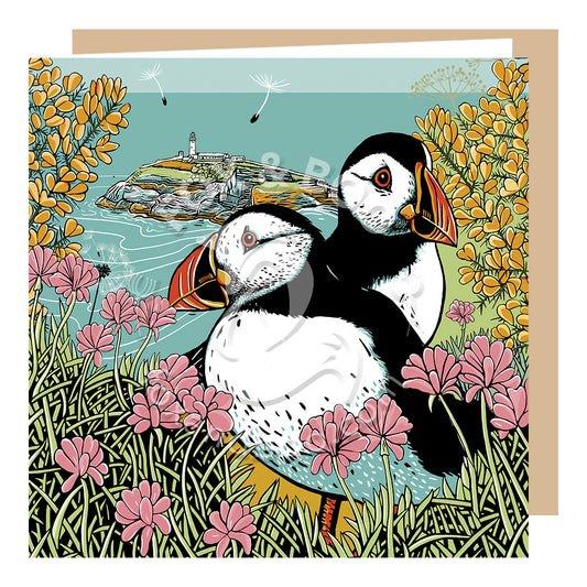 Clifftop Puffins Card